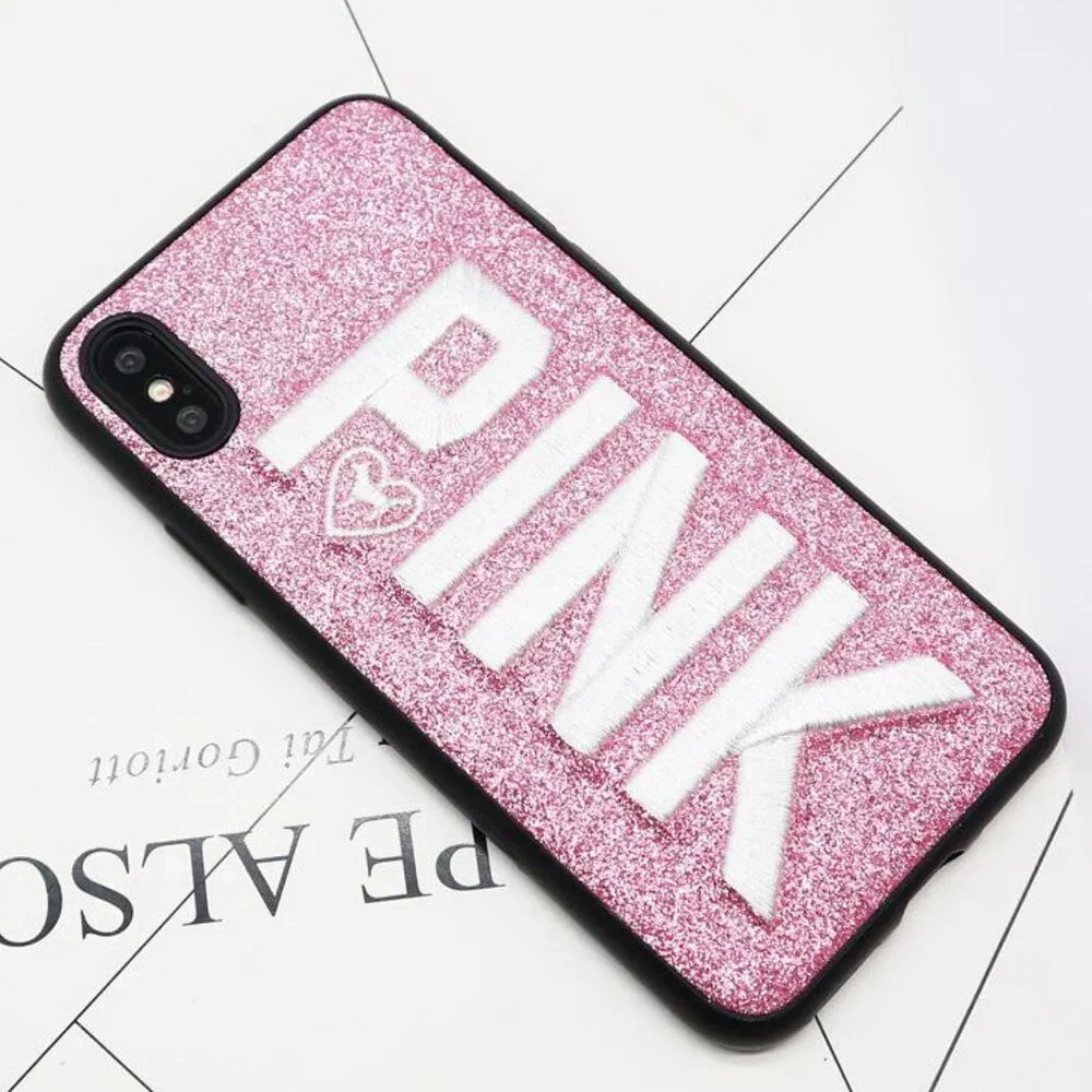2 Pack Covers for Iphone X (1 silver and 1 pink) Embroidered Letters - Brand New